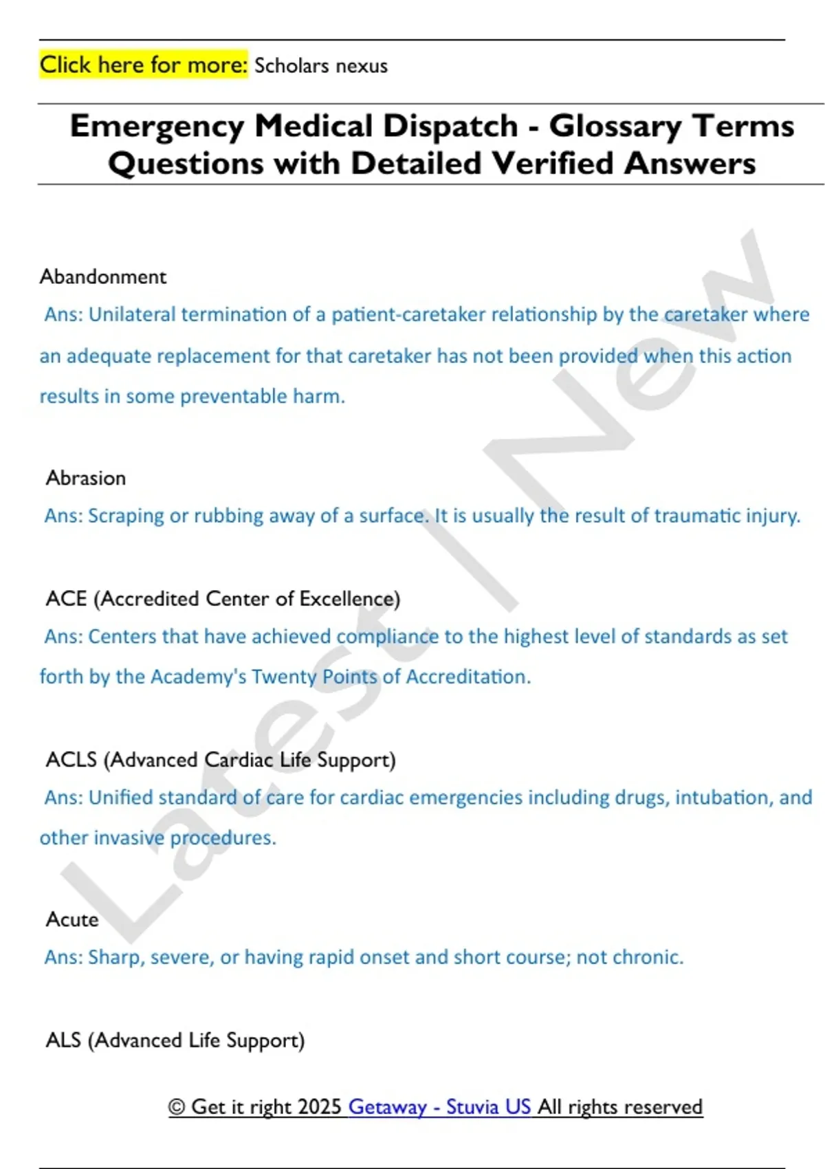 Emergency Dispatch Script Sample Emergency Medical Dispatch - Glossary Terms Questions with Detailed ...