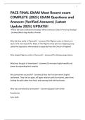 PACE FINAL EXAM Most Recent exam COMPLETE &lpar;2025&rpar; EXAM Questions and Answers &lpar;Verified Answers&rpar; &lpar;Latest Update 2025&rpar; UPDATE&excl;&excl;