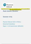 Pearson Edexcel GCE In Politics Advanced Subsidiary Paper 2&colon; UK Government &lpar;8PL0&sol;02&rpar; Mark Scheme &lpar;Results&rpar; Summer 2025