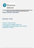 Pearson Edexcel GCE In Portuguese &lpar;9PG0&rpar; Paper 02 Translation into Portuguese and written response to works Mark Scheme &lpar;Results&rpar; Summer 2025