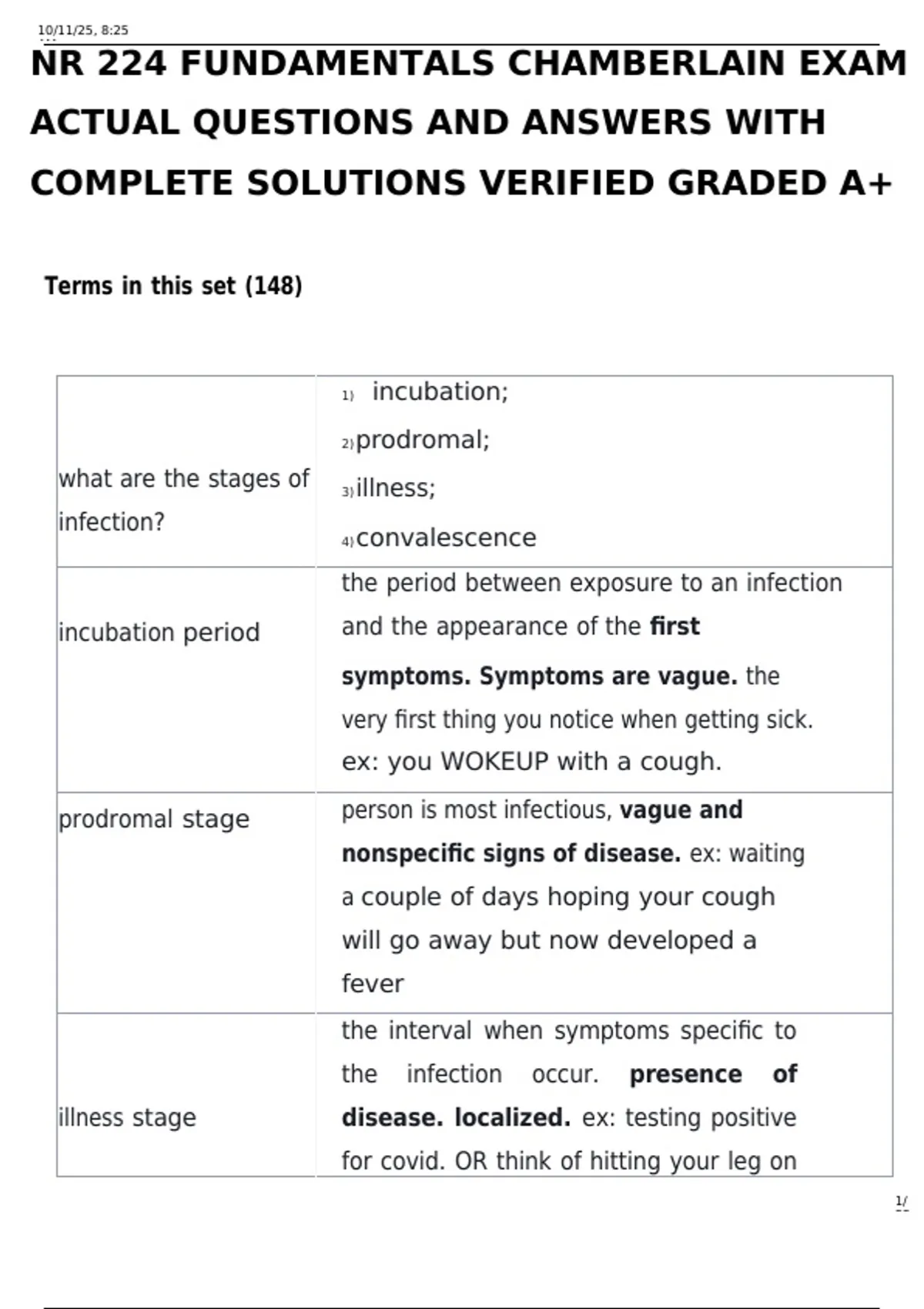 NR 224 Fundamentals of Nursing – Chamberlain Exam (2025/2026) | Actual ...