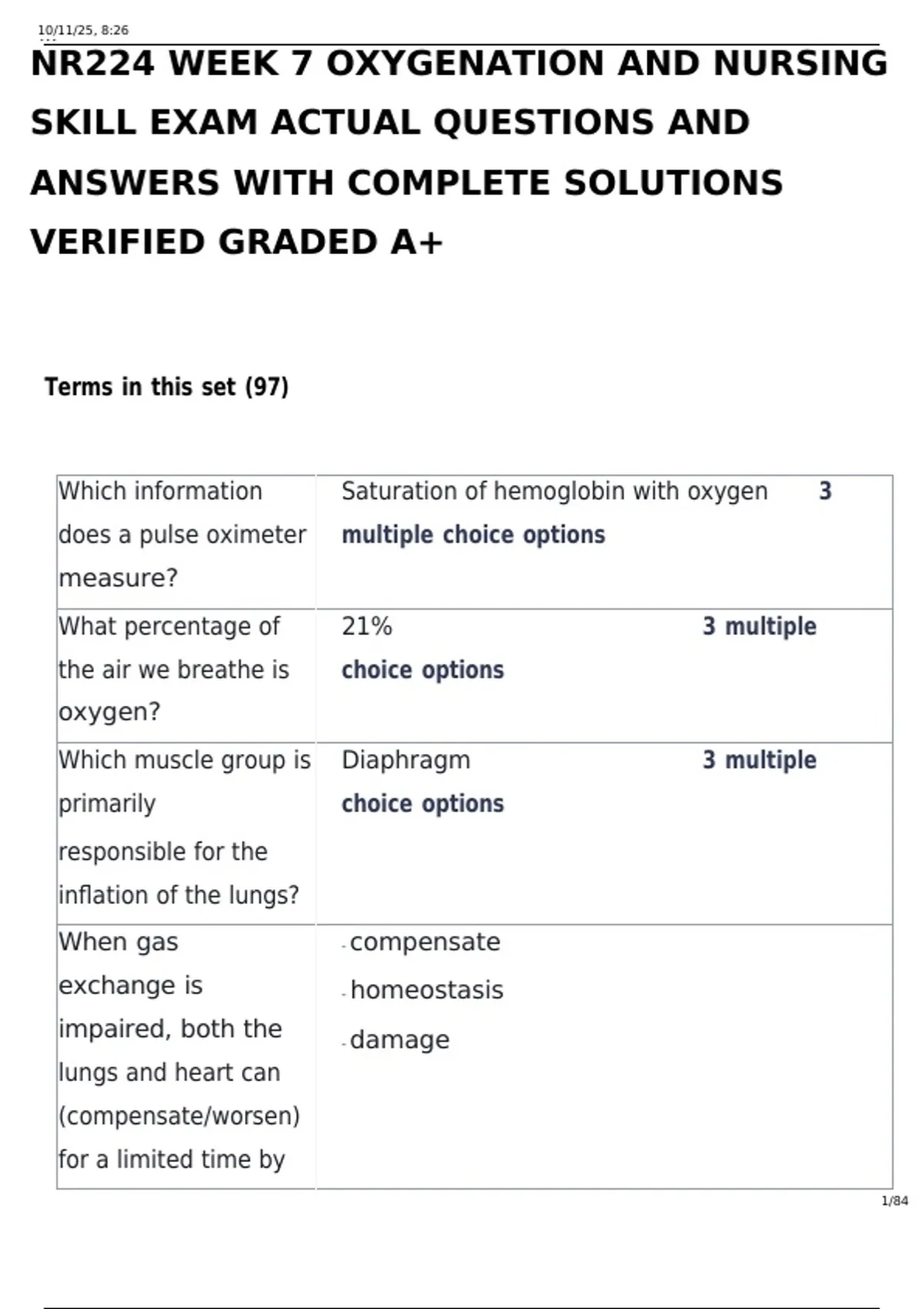 NR 224 Fundamentals of Nursing – Week 7 Oxygenation and Nursing Skills ...