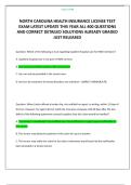 NORTH CAROLINA HEALTH INSURANCE LICENSE TEST EXAM LATEST UPDATE THIS YEAR ALL 400 QUESTIONS AND CORRECT DETAILED SOLUTIONS ALREADY GRADED JUST RELEASED 