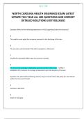 NORTH CAROLINA HEALTH INSURANCE EXAM LATEST UPDATE THIS YEAR ALL 400 QUESTIONS AND CORRECT DETAILED SOLUTIONS JUST RELEASED 