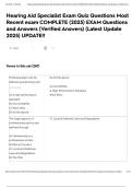 Hearing Aid Specialist Exam Quiz Questions Most Recent exam COMPLETE &lpar;2025&rpar; EXAM Questions and Answers &lpar;Verified Answers&rpar; &lpar;Latest Update 2025&rpar; UPDATE&excl;&excl;