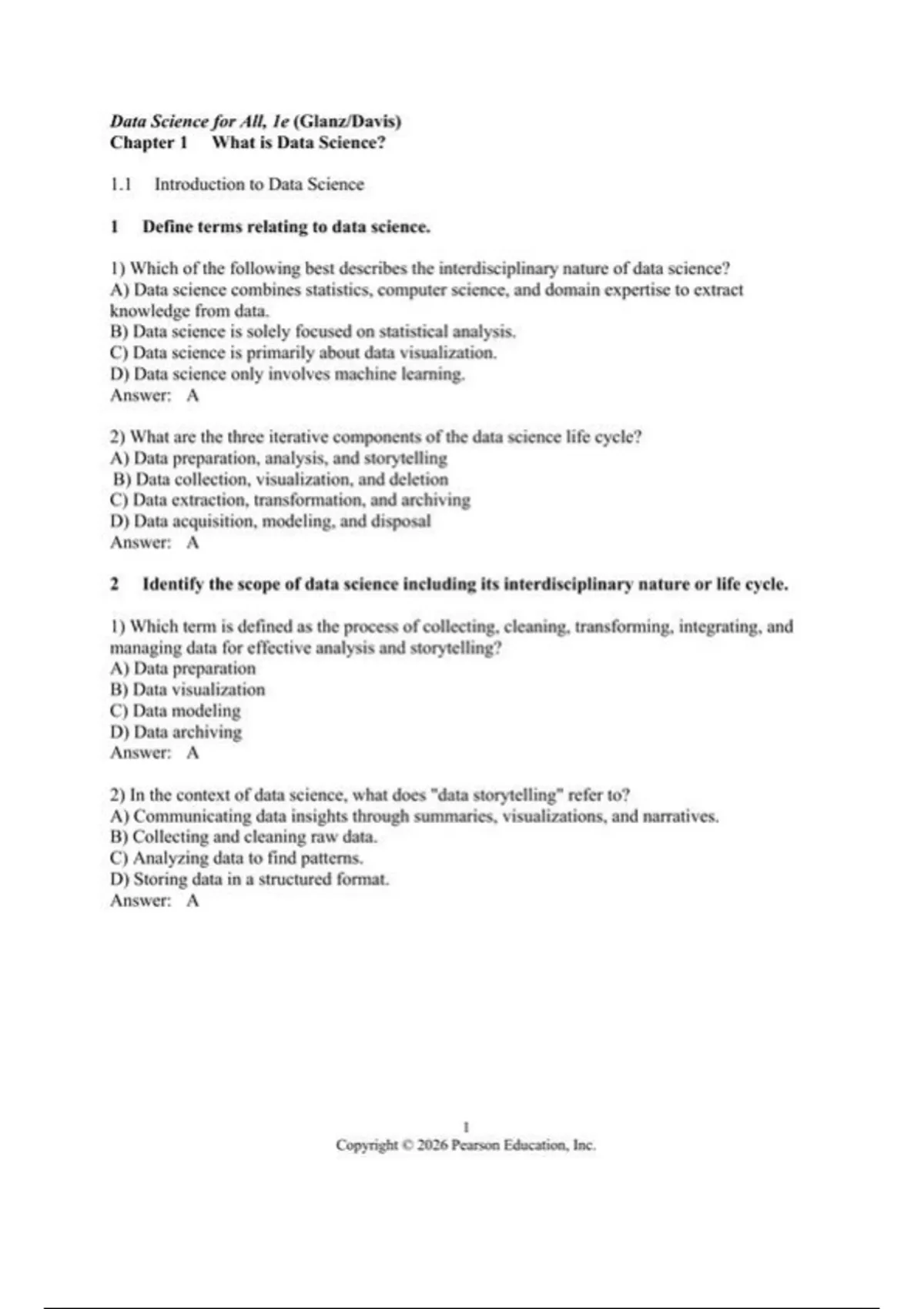 test bank, practice questions: Data Science For All - Davis - ( update ...