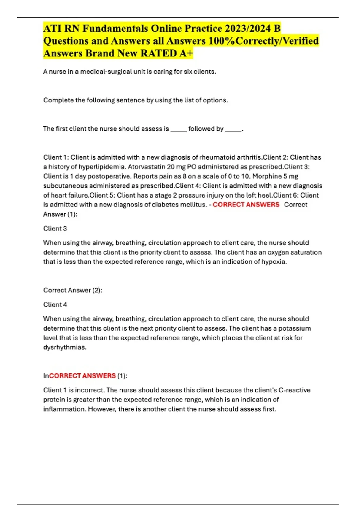 ATI RN Fundamentals Online Practice 2025 /2026 Verified Questions and ...