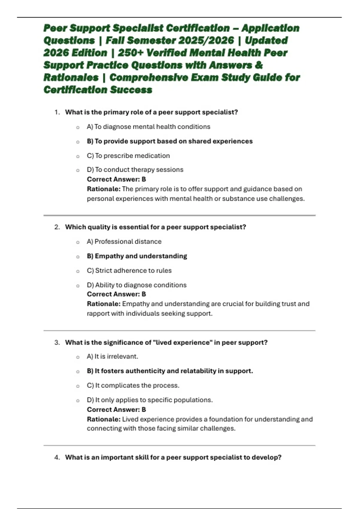Peer Support Questions Peer Support Specialist Certification – Application Questions | Fall ...