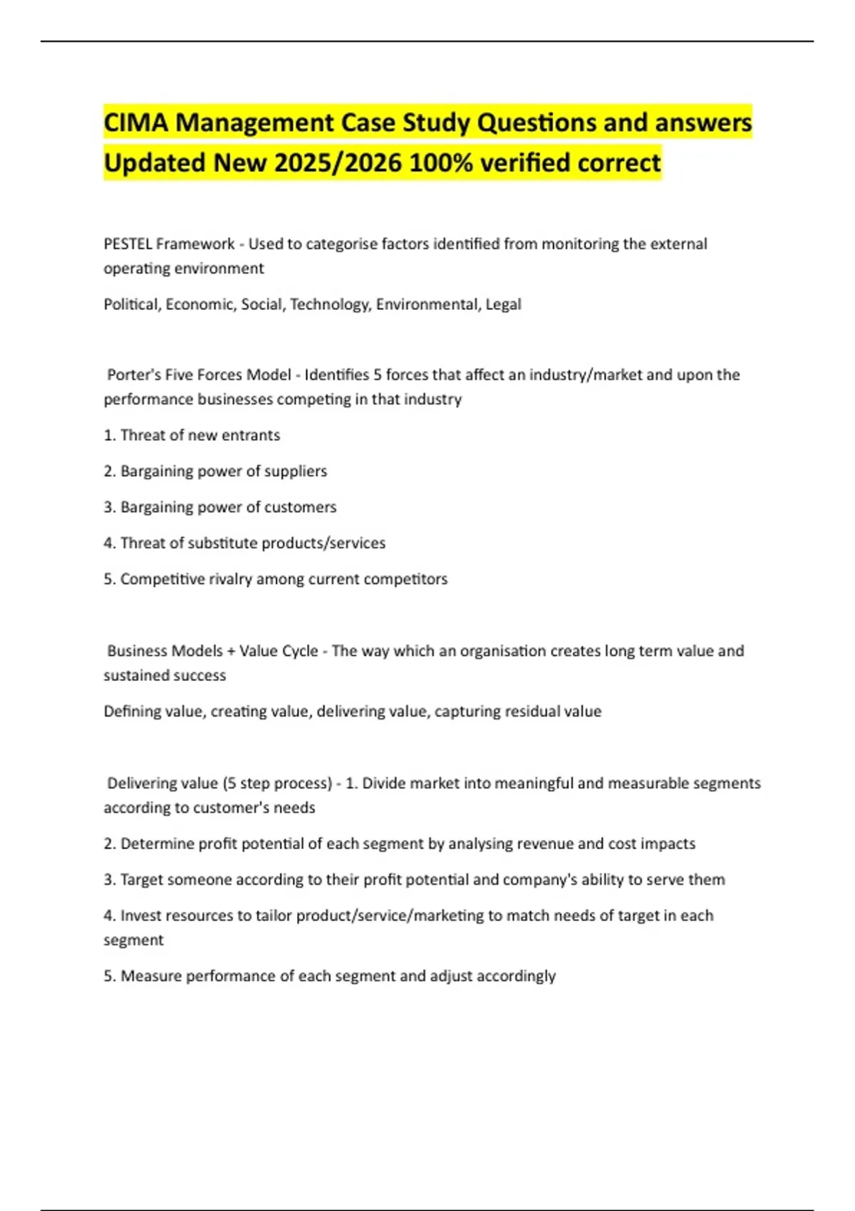 Example Cima Questions CIMA Management Case Study Questions and answers Updated New 2025/2026 ...
