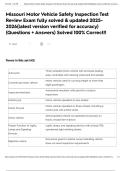 Missouri Motor Vehicle Safety Inspection Test Review Exam fully solved & updated 2025-2026&lpar;latest version verified for accuracy&rpar; &lpar;Questions &plus; Answers&rpar; Solved 100&percnt; Correct&excl;&excl;
