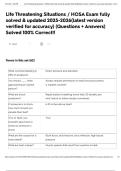 Life Threatening Situations &sol; HOSA Exam fully solved & updated 2025-2026&lpar;latest version verified for accuracy&rpar; &lpar;Questions &plus; Answers&rpar; Solved 100&percnt; Correct&excl;&excl;