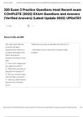 320 Exam 3 Practice Questions Most Recent exam COMPLETE &lpar;2025&rpar; EXAM Questions and Answers &lpar;Verified Answers&rpar; &lpar;Latest Update 2025&rpar; UPDATE&excl;&excl;