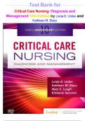 Test Bank for Critical Care Nursing: Diagnosis and Management 10th Edition by Linda D. Urden and Kathleen M. Stacy isbn-9780443115813 All chapters 1-39 Latest Guide Graded A+