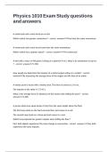 Physics 1010 Exam Study questions and answers