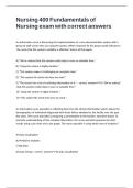 Nursing 400 Fundamentals of Nursing exam with correct answers 