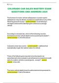 COLORADO CAR SALES MASTERY EXAM QUESTIONS AND ANSWERS 2025