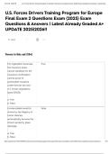 U&period;S&period; Forces Drivers Training Program for Europe Final Exam 2 Questions Exam &lpar;2025&rpar; Exam Questions & Answers &vert; Latest Already Graded A&plus; UPDATE 2025&vert;2026&excl;&excl;
