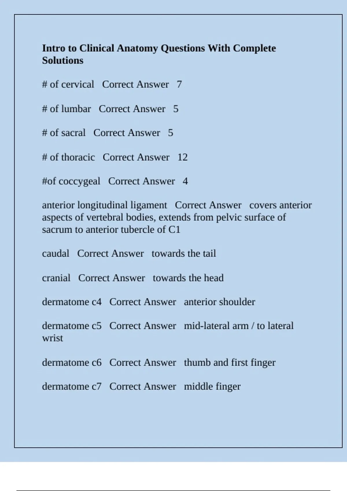 Intro to Clinical Anatomy Questions With Complete Solutions - Clinical ...