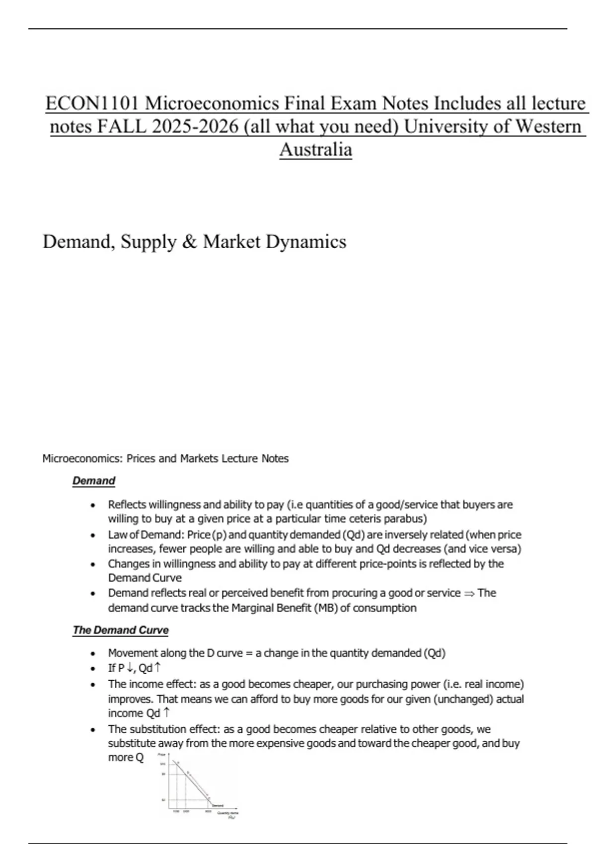ECON1101 Microeconomics Final Exam Notes Includes all lecture notes ...