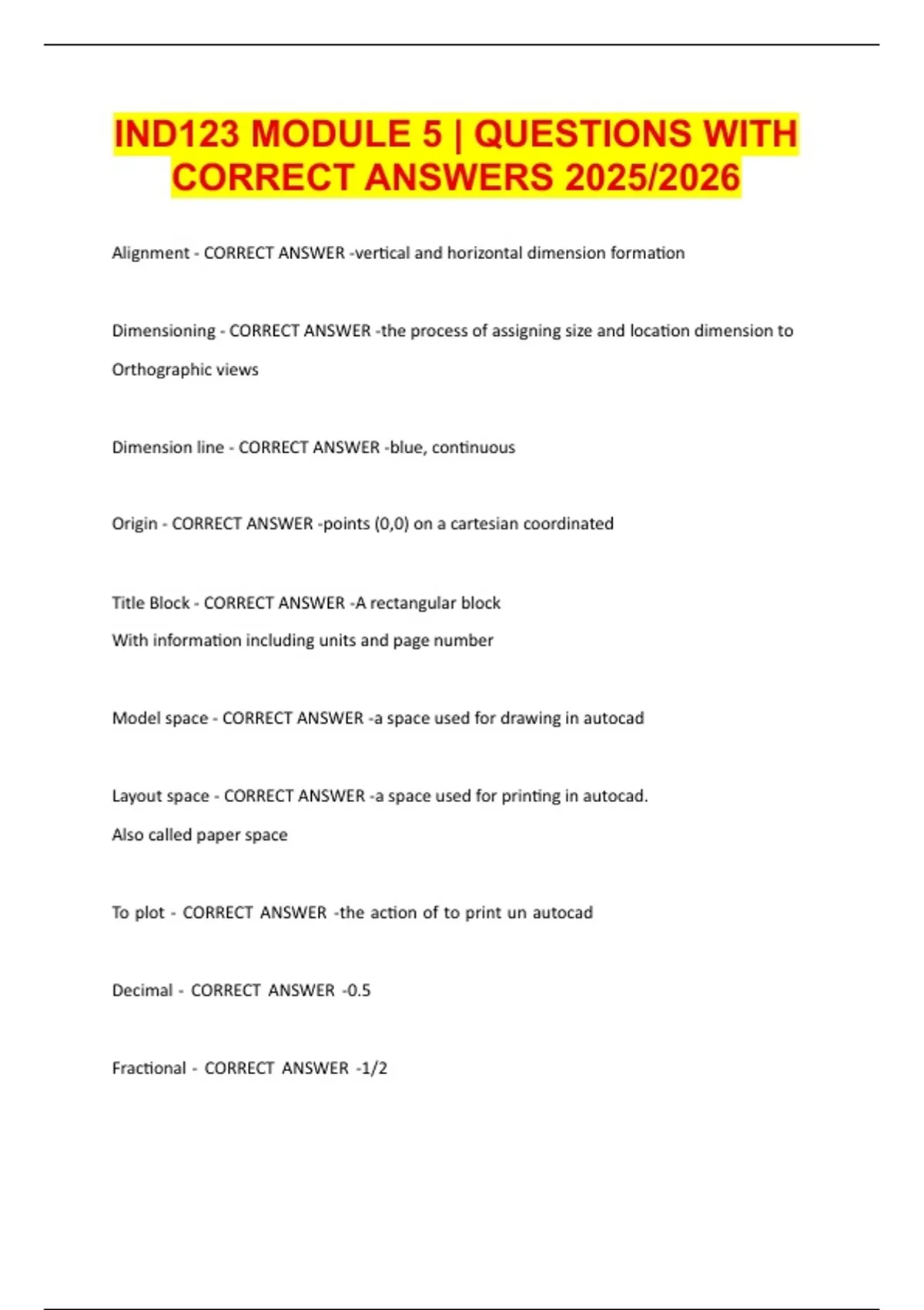 Ind Module 4 IND123 MODULE 5 QUESTIONS WITH CORRECT ANSWERS 2025/2026 - IND 123 ...