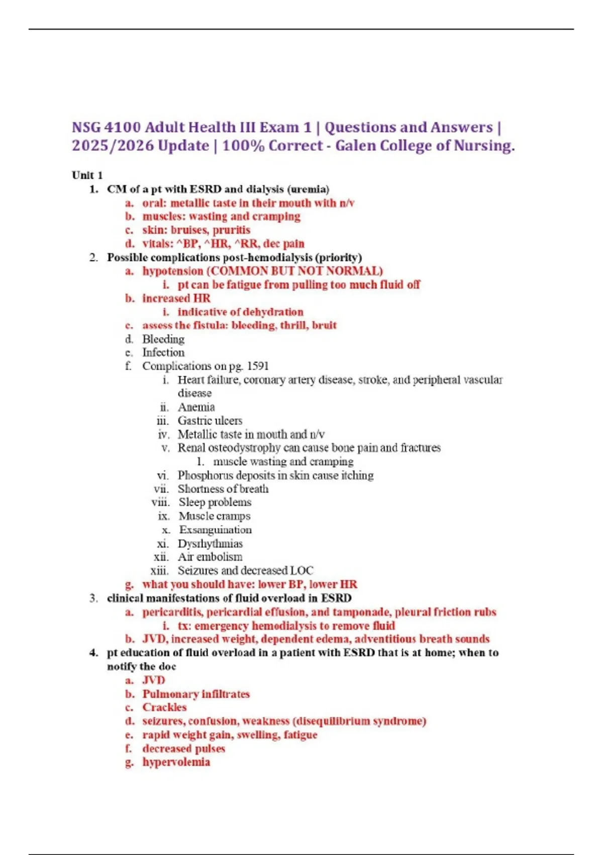 NSG 4100 Adult Health III Exam 1 | Questions and Answers | 2025/2026 ...