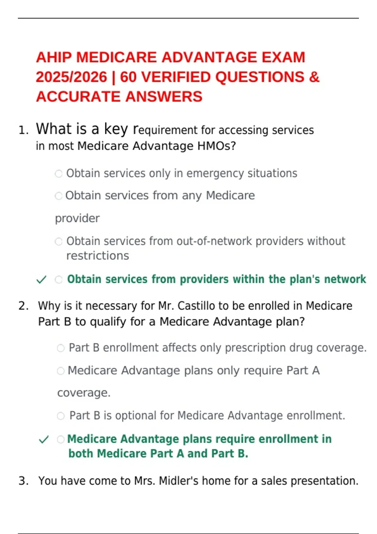 AHIP MEDICARE ADVANTAGE EXAM 2025/2026 | 60 VERIFIED QUESTIONS ...