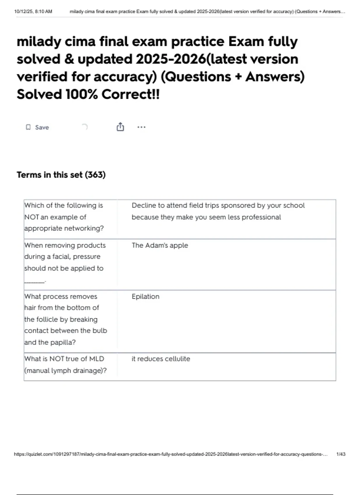 milady cima final exam practice Exam fully solved & updated (latest ...