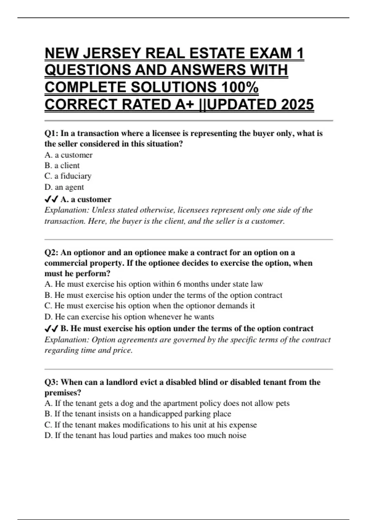 NEW JERSEY REAL ESTATE EXAM 1 QUESTIONS AND ANSWERS WITH
