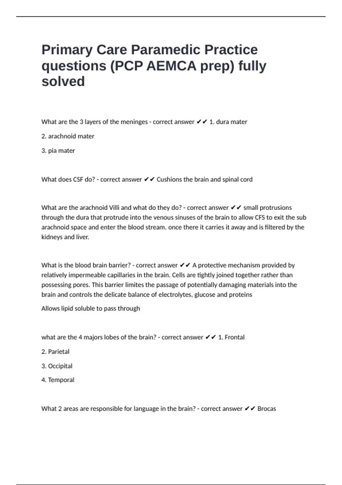 Primary Care Paramedic Practice questions (PCP AEMCA prep) fully solved ...