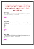 Certified Lactation Consultant &lpar;CLC&rpar; Exam Test Bank&vert; Real Exam 300 Questions and Verified Answers&vert; 2025&sol;2026 New Update &vert; Certified Pass