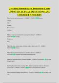 Certified Hemodialysis Technician Exam  UPDATED ACTUAL QUESTIONS AND  CORRECT ANSWERS