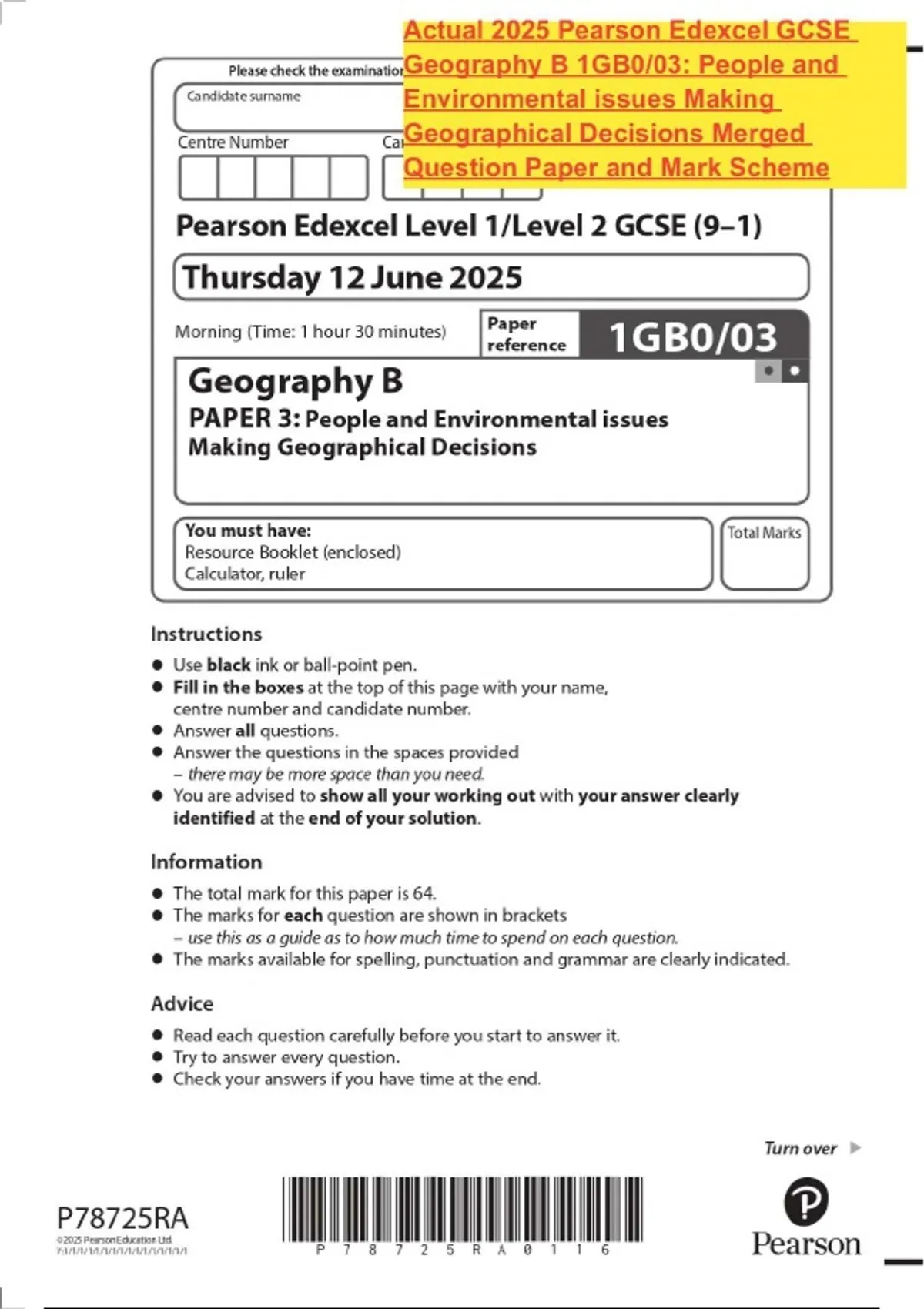 Actual 2025 Pearson Edexcel GCE A Level In Economics A 9EC0/03 ...