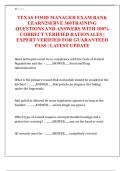 TEXAS FOOD MANAGER EXAM BANK  LEARN2SERVE 360TRAINING  QUESTIONS AND ANSWERS WITH 100&percnt;  CORRECT VERIFIED RATIONALES &vert;  EXPERT VERIFIED FOR GUARANTEED  PASS &vert; LATEST UPDATE