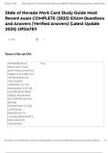 State of Nevada Work Card Study Guide Most Recent exam COMPLETE &lpar;2025&rpar; EXAM Questions and Answers &lpar;Verified Answers&rpar; &lpar;Latest Update 2025&rpar; UPDATE&excl;&excl;