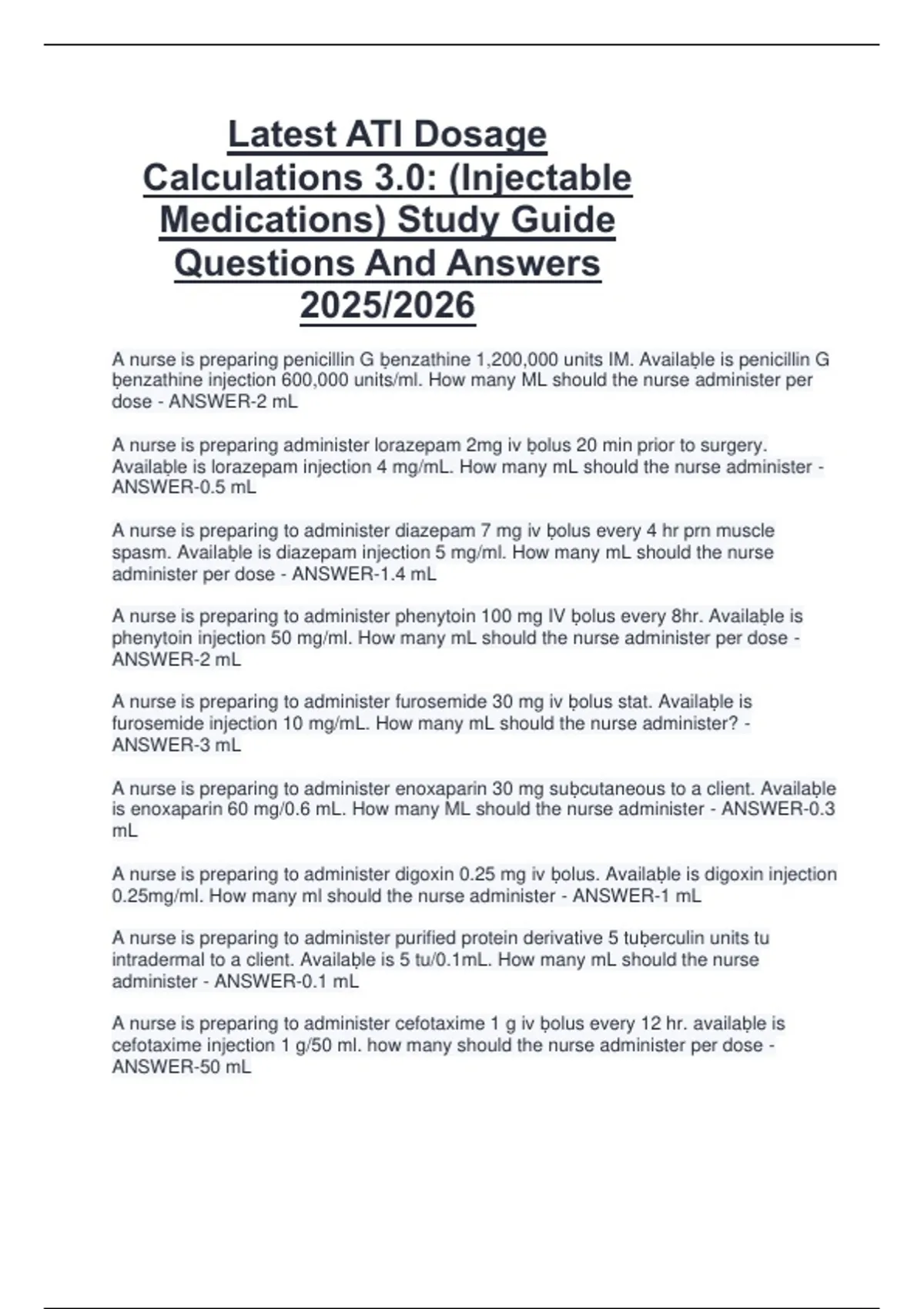 Latest ATI Dosage Calculations 3.0: (Injectable Medications) Study ...