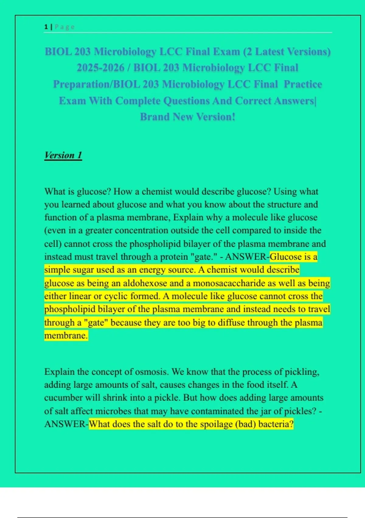 BIOL 203 Microbiology LCC Final Exam (2 Latest Versions) / BIOL 203 ...