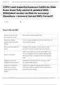 CDPH Lead Inspector&sol;Assessor California State Exam Exam fully solved & updated 2025-2026&lpar;latest version verified for accuracy&rpar; &lpar;Questions &plus; Answers&rpar; Solved 100&percnt; Correct&excl;&excl;