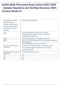 ALEKS Math Placement Exam &lpar;Latest 2025-2026  Update&rpar; Questions and Verified Answers&vert; 100&percnt;  Correct&vert; Grade A&plus;