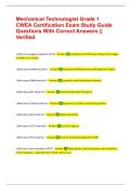 Mechanical Technologist Grade 1 CWEA Certification Exam Study Guide Questions With Correct Answers &vert;&vert; Verified &vert;&vert; 100&percnt;pass