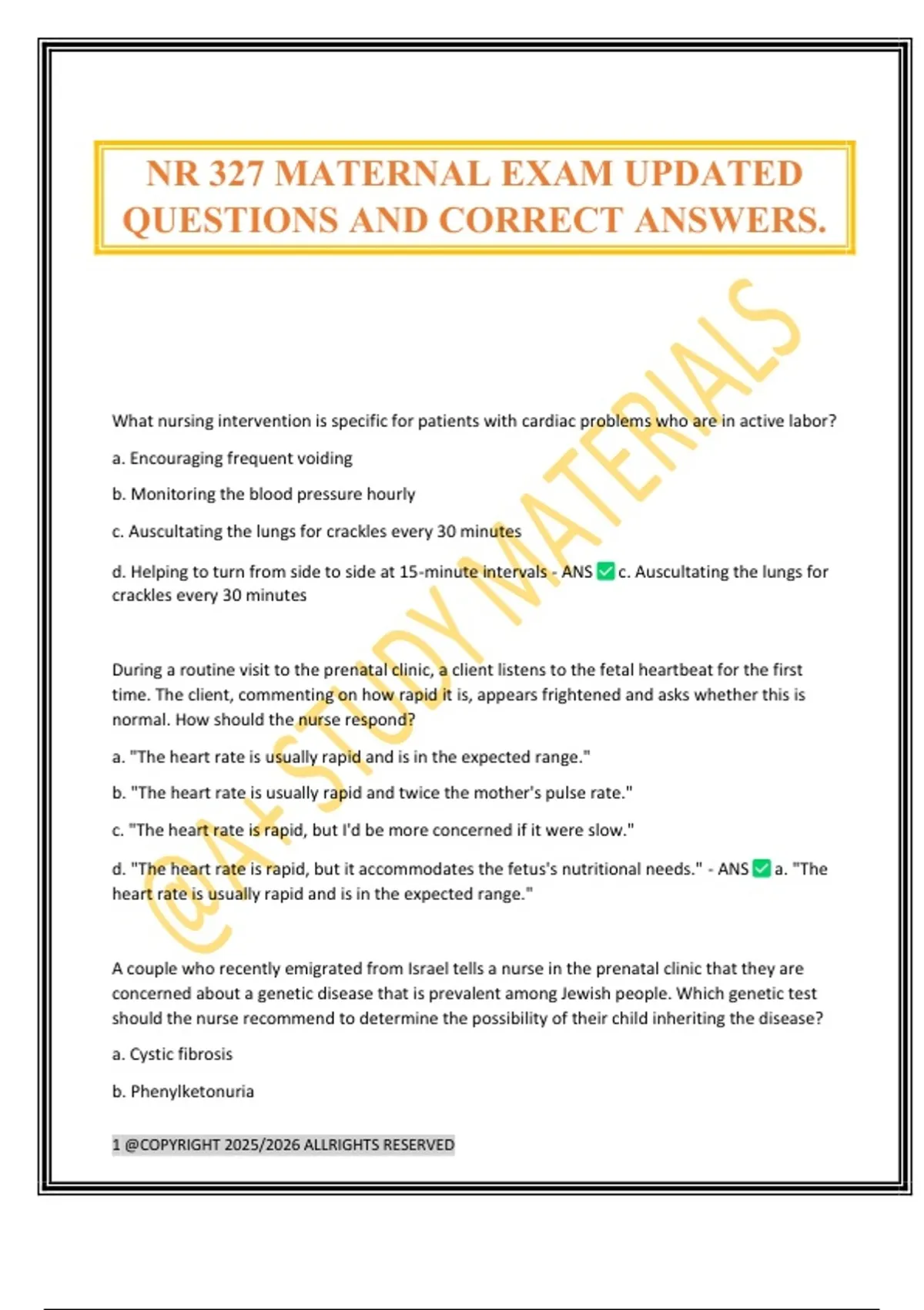 NR 327 Exam Package Deal 2025/2026 Verified And Updated. - Stuvia US