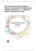 TEST BANK FOR GLOBAL BUSINESS TODAY&comma; 12TH EDITION BY CHARLES HILL&comma; VERIFIED CHAPTERS 1 - 17&comma; COMPLETE NEWEST VERSION 2025&sol;2026
