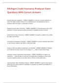 Michigan Credit Insurance Producer Exam Questions With Correct Answers