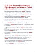 TN Drivers Liscence F Endorsement  Exam Questions And Answers Verified  100&percnt; Correct 