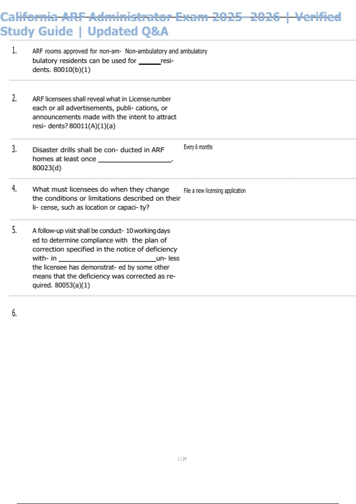 California ARF Administrator Exam | Verified Study Guide with Correct ...