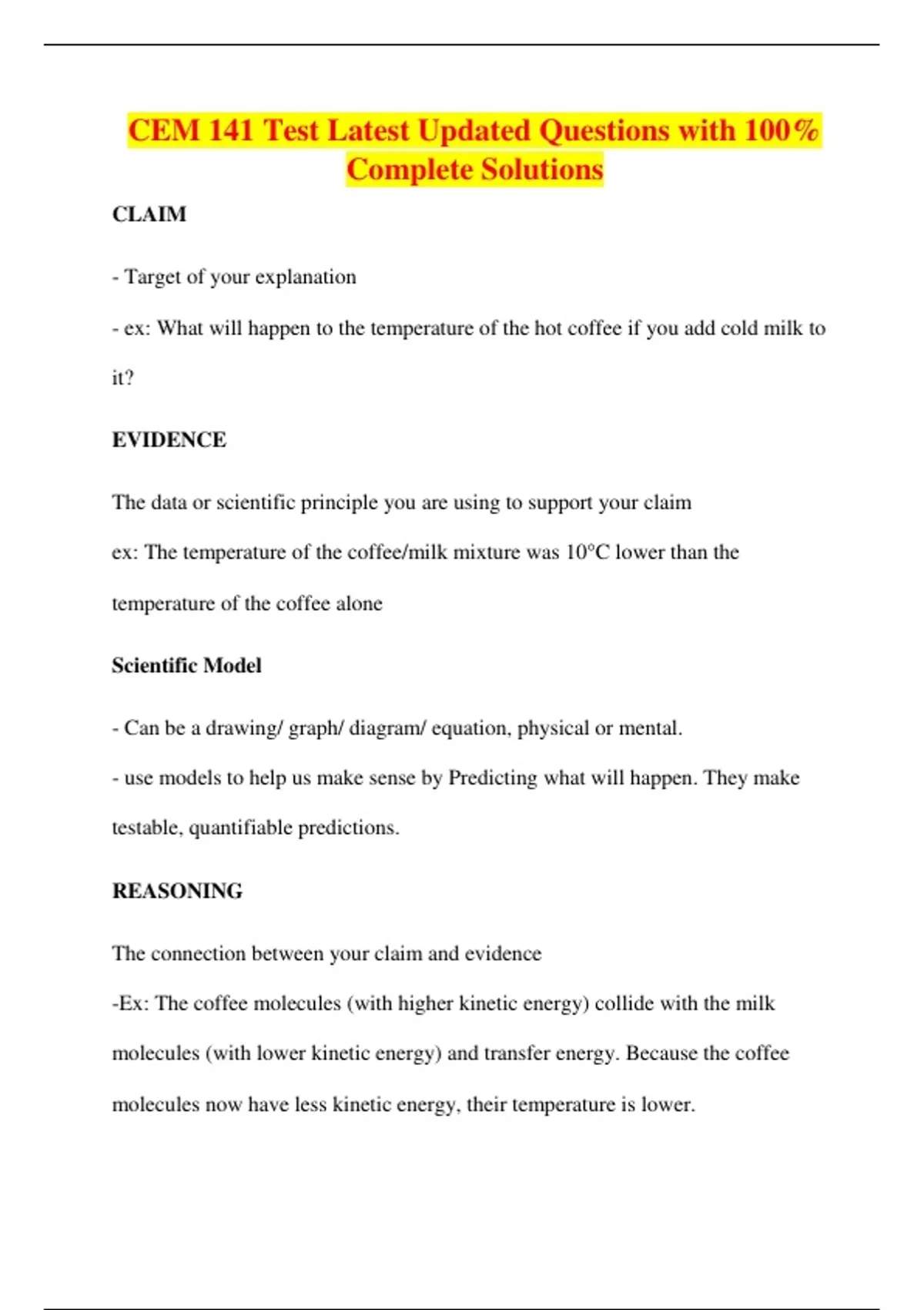 CEM 141 Test Latest Updated Questions with 100% Complete Solutions ...