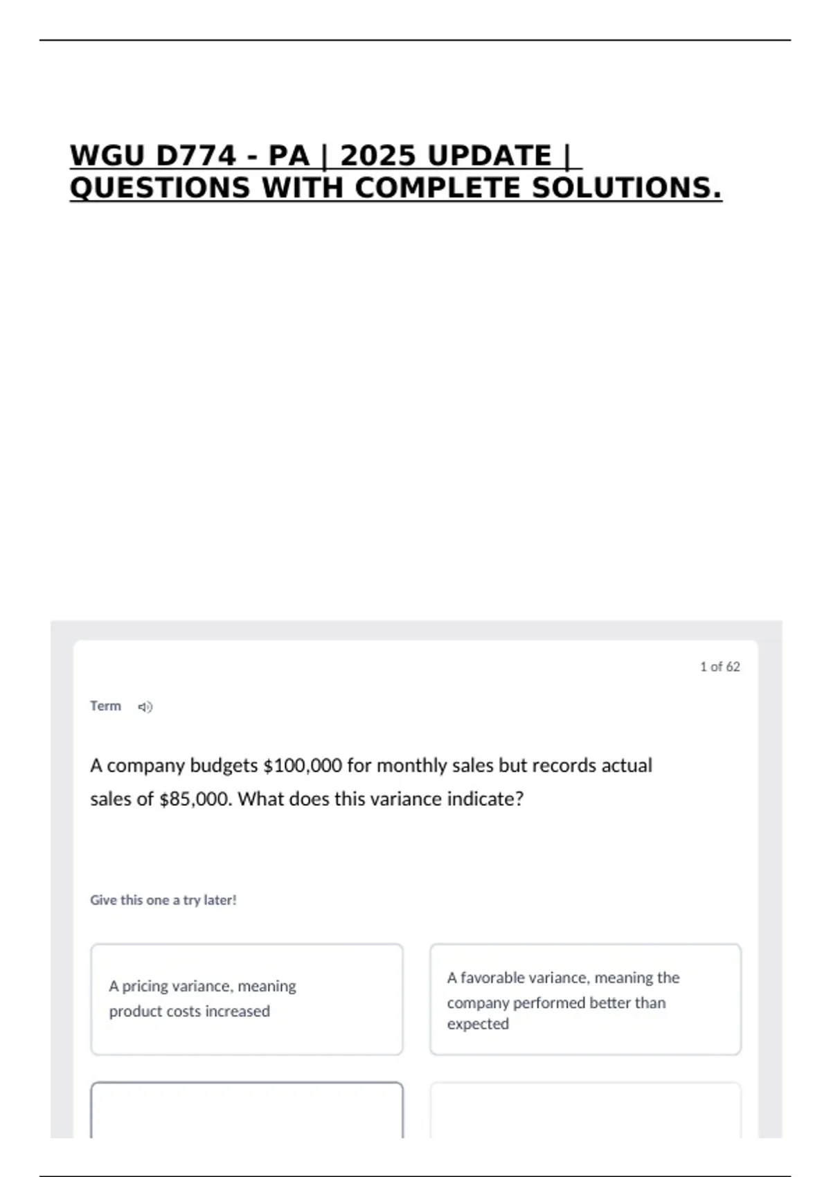 WGU D774 - PA | 2025 UPDATE | QUESTIONS WITH COMPLETE SOLUTIONS. - D774 ...
