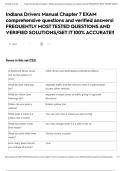 Indiana Drivers Manual Chapter 7 EXAM comprehensive questions and verified answers&vert; FREQUENTLY MOST TESTED QUESTIONS AND VERIFIED SOLUTIONS&sol;GET IT 100&percnt; ACCURATE&excl;&excl;
