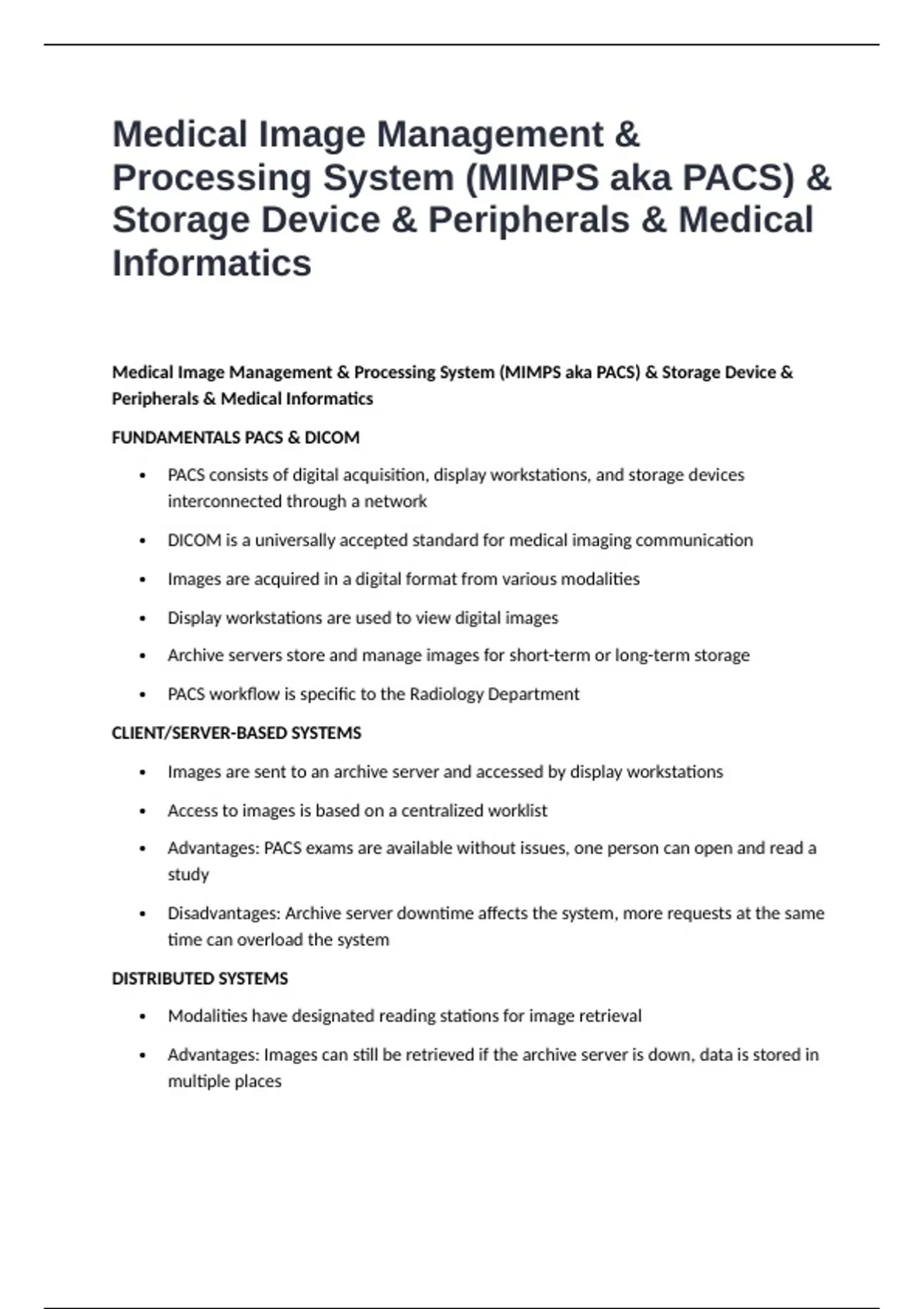 Medical Image Management & Processing System (MIMPS aka PACS) & Storage ...