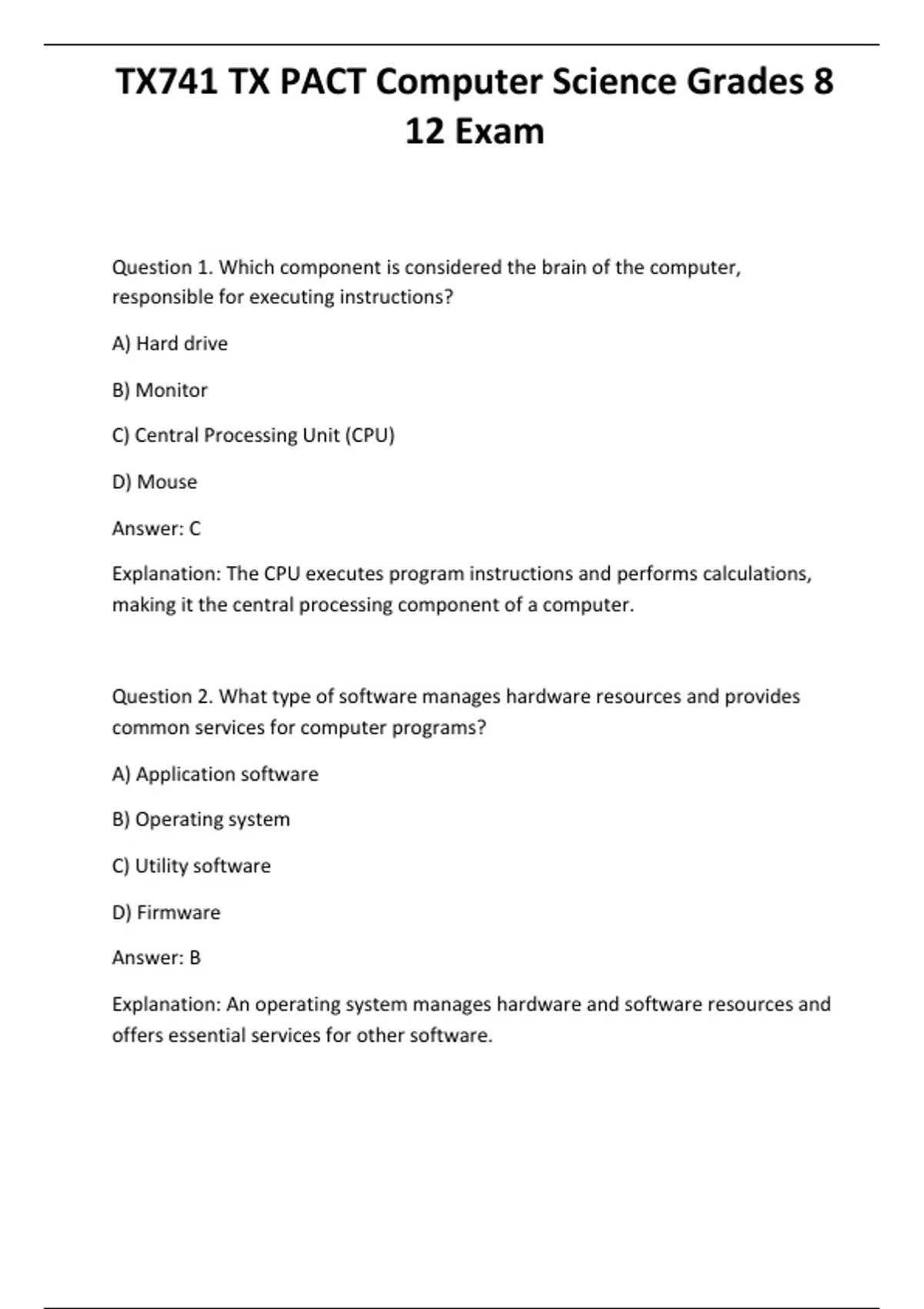 TX742 TX PACT Technology Applications Early Childhood Grade 12 Exam ...