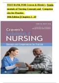 TEST BANK FOR Craven & Hirnle's Fundamentals of Nursing&colon; Concepts and Competencies for Practice 10th edition  by Christine Henshaw&comma; Renee Rassilyer ISBN&colon;9781975205720  ALL CHAPTERS COVERED YOUR ULTIMATE GUIDE 100&percnt; VERIFIED A&plus; GRADE ASSURED&excl;&excl;&excl;&excl;&excl;&excl;&excl; N